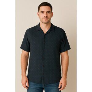 TOPMAN Casual Button Down Shirt – Navy with Red Dots – XXL – 100% Rayon